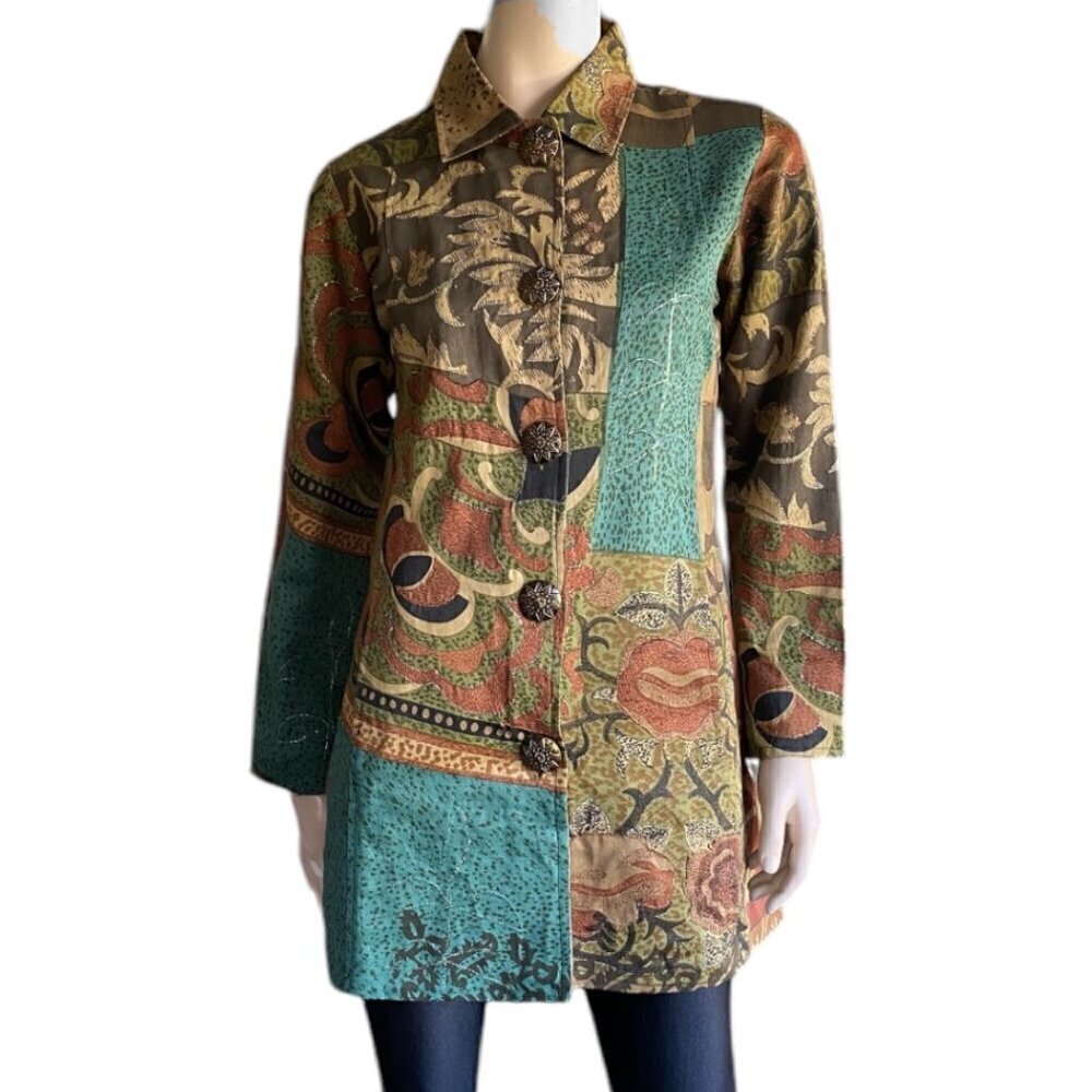 Parsley & Sage Embroidered Brocade Long Jacket Sz S/M